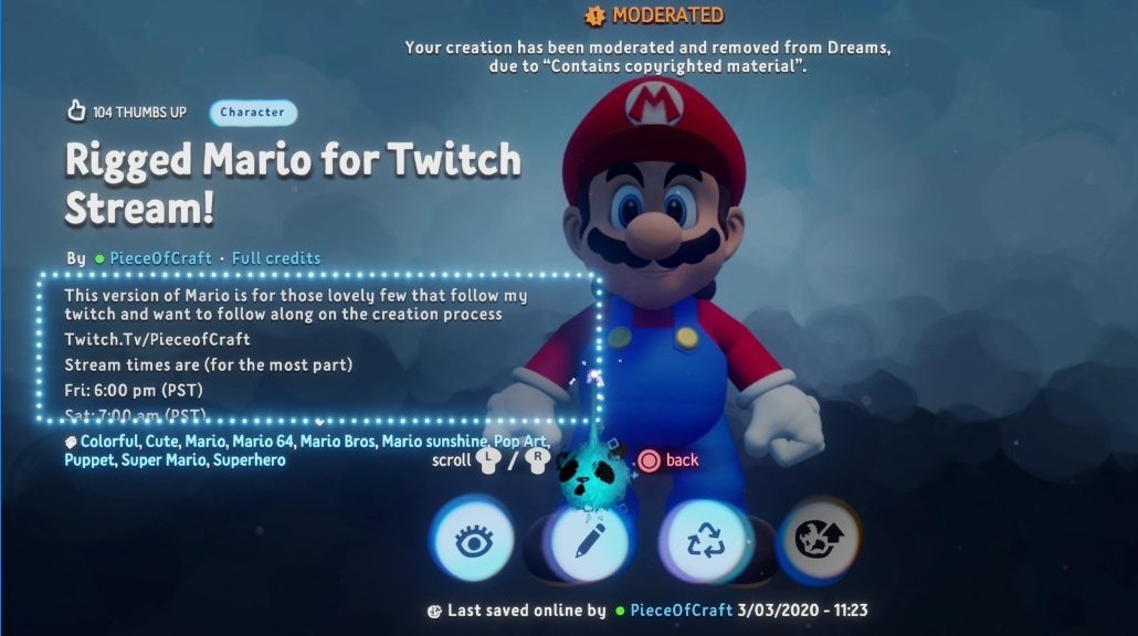 Dreams: Nintendo non gradisce la presenza dei propri personaggi all’interno del titolo